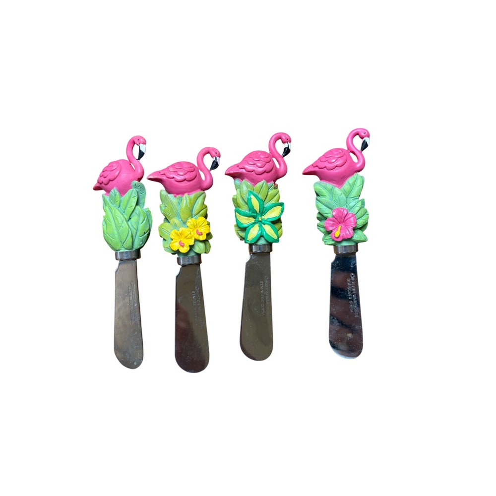Boston Warehouse Pink Flamingo Tropical Cheese Spreader Set of 4 Stainless Steel